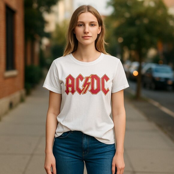NWT Lucky Brand X AC/DC Logo Band Tee White Cotton Large - Picture 1 of 7